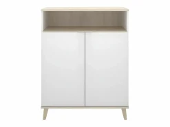 Vente-unique Aparador de cocina - 2 puertas, 1 hueco - Blanco y roble - WAJDI Color natural claro / Blanco