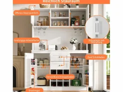Merax Aparador de cocina - 120 x 40 x 188 cm - con estantes regulables + botellero + 4 puertas + 2 cajones - MDF -