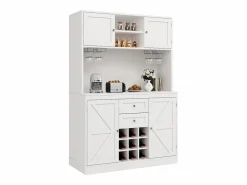 Merax Aparador de cocina - 120 x 40 x 188 cm - con estantes regulables + botellero + 4 puertas + 2 cajones - MDF -
