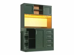 Clearance Aparador de cocina - 120 x 40 x 188 cm - con 4 puertas + LED + portavasos + cajones + estante snack - MDF - Aparador De Cocina