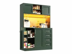Clearance Aparador de cocina - 120 x 40 x 188 cm - con 4 puertas + LED + portavasos + cajones + estante snack - MDF - Aparador De Cocina
