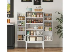 Clearance Merax Aparador de cocina - 120 x 59 x 30 cm - con 2 puertas con estantes - estilo vintage - MDF - Blanco