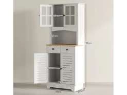 Online Aparador de cocina con 2 cajones y puertas de cristal, espacio para guardar vajilla, 68 x 39,5 x 170 cm, Blanco