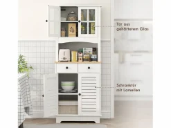 Online Aparador de cocina con 2 cajones y puertas de cristal, espacio para guardar vajilla, 68 x 39,5 x 170 cm, Blanco