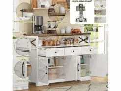 Merax Aparador de cocina con 4 puertas - 140 x 95 x 35 cm - armarios con estantes + 3 cajones - MDF -