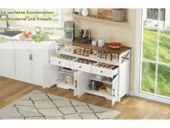 Merax Aparador de cocina con 4 puertas - 140 x 95 x 35 cm - armarios con estantes + 3 cajones - MDF -