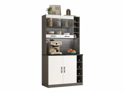Online Merax Aparador de cocina con 4 puertas y compartimentos - 100 x 47 x 187 cm - Madera MDF - LEDs y canales para cables - Blanco