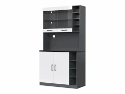 Online Merax Aparador de cocina con 4 puertas y compartimentos - 100 x 47 x 187 cm - Madera MDF - LEDs y canales para cables - Blanco