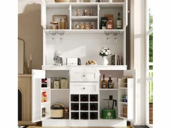 Best Aparador de cocina con 4 puertas, 2 cajones y botellero - Madera MDF - Negro Aparador De Cocina