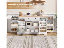 Merax Aparador de cocina con 4 puertas y 1 cajón - 138 x 40 x 85 cm - Madera MDF - Estantes regulables - Natural +