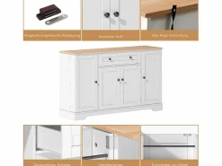 Merax Aparador de cocina con 4 puertas y 1 cajón - 138 x 40 x 85 cm - Madera MDF - Estantes regulables - Natural +