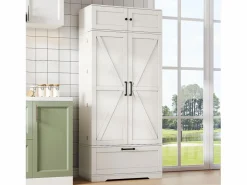 Aparador de cocina con 4 puertas y 1 cajón, aparador alto con tirador de metal retro,
