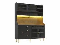 Hauss Spole Aparador de cocina con iluminación LED, 4 puertas, 3 cajones y botellero -