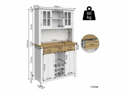 Hauss Spole Aparador de cocina con iluminación LED, 3 cajones y 4 puertas - estantes regulables - y madera