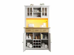Hauss Spole Aparador de cocina con iluminación LED, 3 cajones y 4 puertas - estantes regulables - y madera