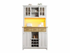 Hauss Spole Aparador de cocina con iluminación LED, 3 cajones y 4 puertas - estantes regulables - y madera