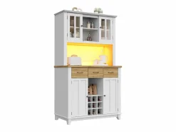 Hauss Spole Aparador de cocina con iluminación LED, 3 cajones y 4 puertas - estantes regulables - y madera