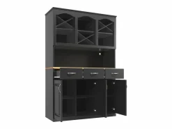 Sale Aparador de cocina con iluminación LED, 3 puertas y 3 cajones - Madera MDF negra Aparador De Cocina