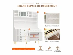 Hot Aparador de cocina con iluminación LED, 4 puertas, 3 cajones y botellero - Aparador De Cocina