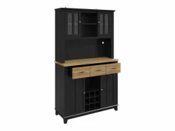 Best Hauss Spole Aparador de cocina con iluminación LED, 3 cajones y 4 puertas - estantes regulables - y madera Negro