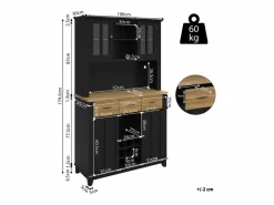 Best Hauss Spole Aparador de cocina con iluminación LED, 3 cajones y 4 puertas - estantes regulables - y madera Negro