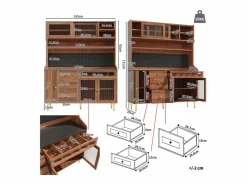 Outlet Hauss Spole Aparador de cocina con iluminación LED, 4 puertas, 3 cajones y botellero - Color nogal Marru00f3n