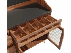 Outlet Hauss Spole Aparador de cocina con iluminación LED, 4 puertas, 3 cajones y botellero - Color nogal Marru00f3n