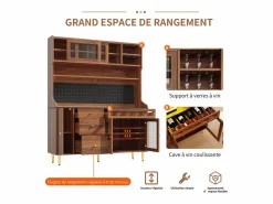 Outlet Hauss Spole Aparador de cocina con iluminación LED, 4 puertas, 3 cajones y botellero - Color nogal Marru00f3n
