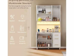 Online Aparador de cocina con LED - 100 x 40 x 183 cm - con USB + enchufes + estantes regulables + 3 cajones - MDF - Aparador De Cocina
