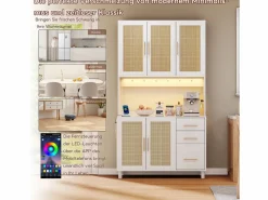 Online Aparador de cocina con LED - 100 x 40 x 183 cm - con USB + enchufes + estantes regulables + 3 cajones - MDF - Aparador De Cocina