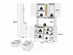 Online Aparador de cocina con LED - 100 x 40 x 183 cm - con USB + enchufes + estantes regulables + 3 cajones - MDF - Aparador De Cocina