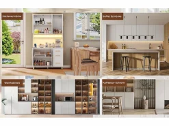 Online Aparador de cocina con LED - 100 x 40 x 183 cm - con USB + enchufes + estantes regulables + 3 cajones - MDF - Aparador De Cocina