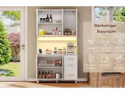 Online Aparador de cocina con LED - 100 x 40 x 183 cm - con USB + enchufes + estantes regulables + 3 cajones - MDF - Aparador De Cocina