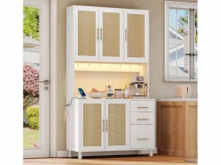 Online Aparador de cocina con LED - 100 x 40 x 183 cm - con USB + enchufes + estantes regulables + 3 cajones - MDF - Aparador De Cocina