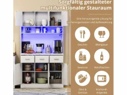 Sale ModernLuxe Aparador de cocina con LED - 6 puertas, 3 cajones y 3 compartimentos abiertos - Blanco