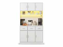 Sale ModernLuxe Aparador de cocina con LED - 6 puertas, 3 cajones y 3 compartimentos abiertos - Blanco