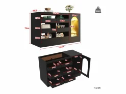 Clearance Merax Aparador de cocina con puerta - 120 x 40 x 75 cm - con 6 cajones + LED - MDF - Negro
