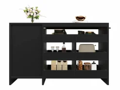 Clearance Merax Aparador de cocina con puerta - 120 x 40 x 75 cm - con 6 cajones + LED - MDF - Negro