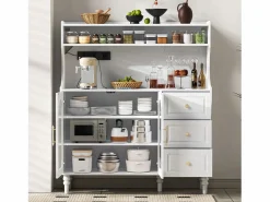 Hot Aparador de cocina con zócalos - 120 x 40 x 138,5 cm - con 3 cajones + botellero + estantes + 2 puertas - MDF - Aparador De Cocina