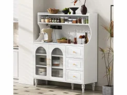 Hot Aparador de cocina con zócalos - 120 x 40 x 138,5 cm - con 3 cajones + botellero + estantes + 2 puertas - MDF - Aparador De Cocina