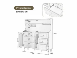 Hot Aparador de cocina con zócalos - 120 x 40 x 138,5 cm - con 3 cajones + botellero + estantes + 2 puertas - MDF - Aparador De Cocina