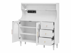 Hot Aparador de cocina con zócalos - 120 x 40 x 138,5 cm - con 3 cajones + botellero + estantes + 2 puertas - MDF - Aparador De Cocina
