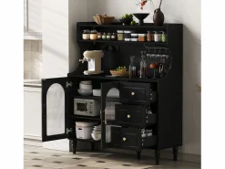 Merax Aparador de cocina con zócalos - 120 x 40 x 138,5 cm - con 3 cajones + botellero + estantes + 2 puertas - MDF -
