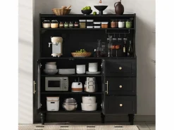 Merax Aparador de cocina con zócalos - 120 x 40 x 138,5 cm - con 3 cajones + botellero + estantes + 2 puertas - MDF -