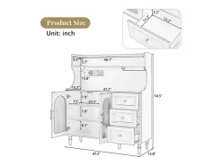 Merax Aparador de cocina con zócalos - 120 x 40 x 138,5 cm - con 3 cajones + botellero + estantes + 2 puertas - MDF -