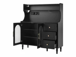 Merax Aparador de cocina con zócalos - 120 x 40 x 138,5 cm - con 3 cajones + botellero + estantes + 2 puertas - MDF -