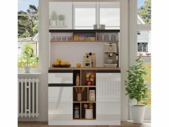 Best Aparador de cocina de 105 x 45 x 185 cm, mueble de almacenaje con estantes ajustables, para salón, color Blanco