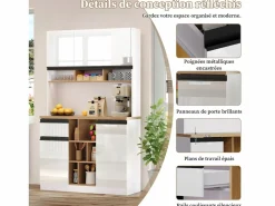 Best Aparador de cocina de 105 x 45 x 185 cm, mueble de almacenaje con estantes ajustables, para salón, color Blanco