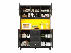 Aparador de cocina de alta calidad - 120 x 40 x 180 cm - con LED + 3 cajones + 4 puertas - MDF - Aparador De Cocina