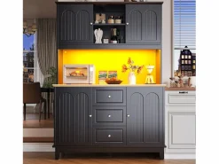 Aparador de cocina de alta calidad - 120 x 40 x 180 cm - con LED + 3 cajones + 4 puertas - MDF - Aparador De Cocina